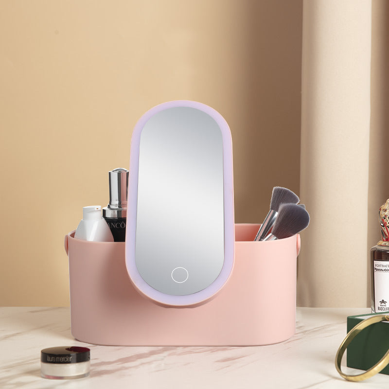 Portable Storage Box with LED Makeup Mirror
