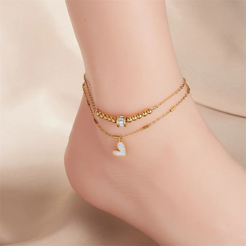Boho Classic Heart Ankle Chain Double Layer Leg Chain