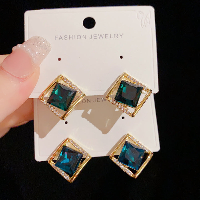 Influencer Fashion Rhombus Zircon Stud Earrings