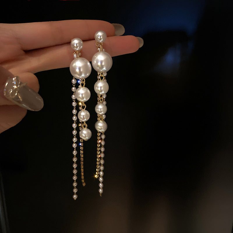 Elegant Long Pearl Tassel Earrings