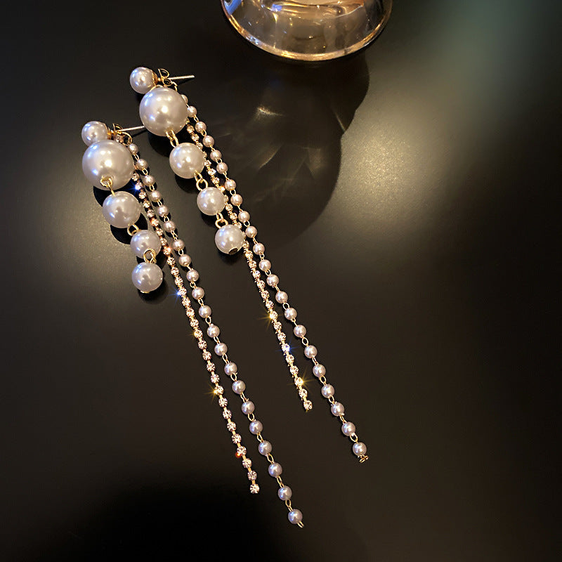Elegant Long Pearl Tassel Earrings