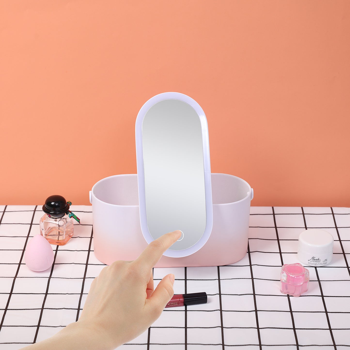 Portable Storage Box with LED Makeup Mirror