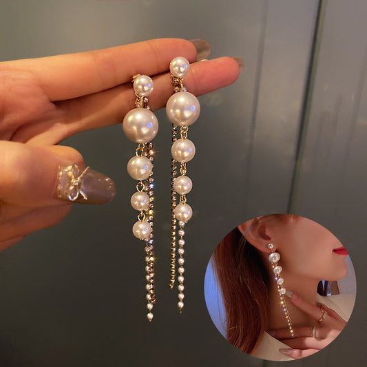Elegant Long Pearl Tassel Earrings